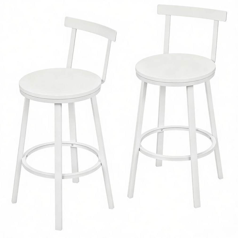 BARHOCKER 2er-Set mit Rückenlehne 65 cm Weiß MDF/Metall - Weiß, Metall (51.5/89/51.5cm) - Meubliv