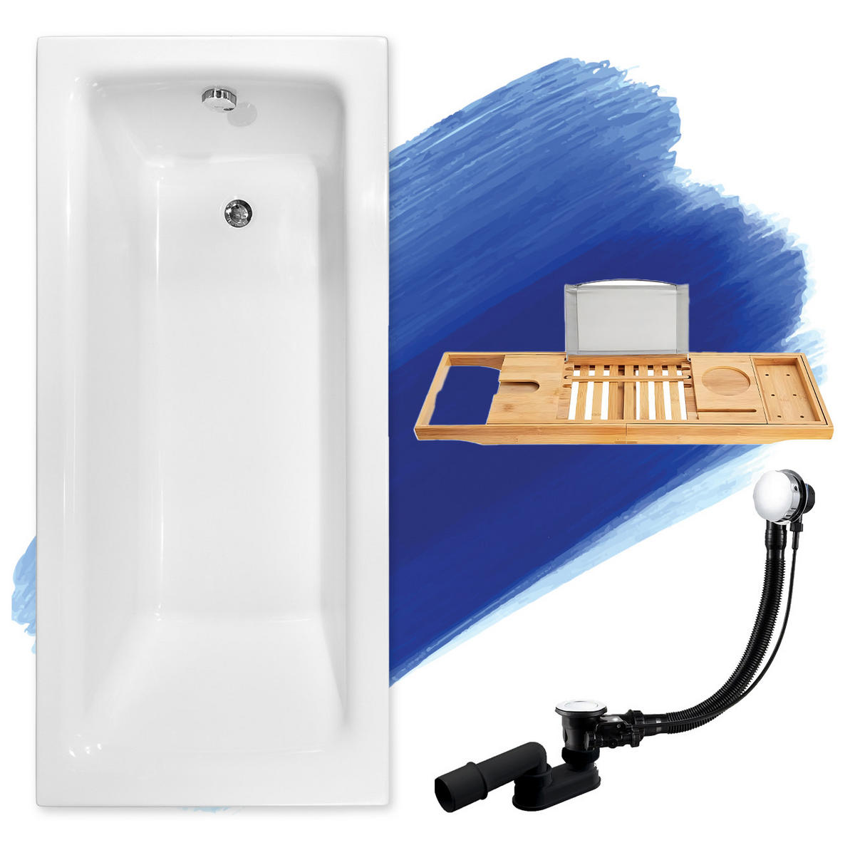 BADEWANNE Rechteck TALIA 130/70 + Ablage Ablauf Füße - Weiß, Kunststoff (70/55.5/130cm) - bad land