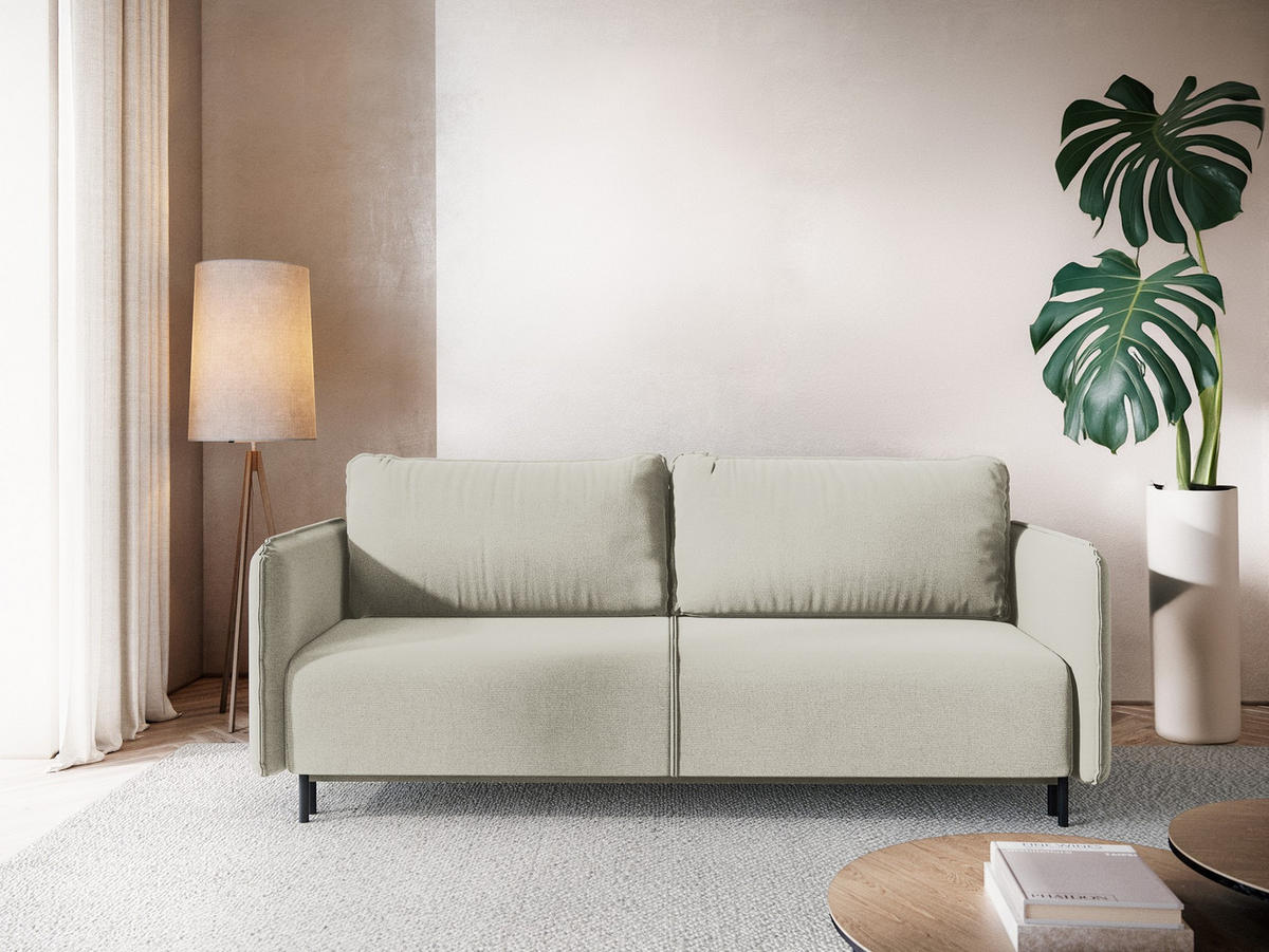 3-SITZER SOFA mit Schlaffunktion Strukturstoff Stoff Beige - Beige/Creme, Holz/Textil (226/90/92cm) - Makamii
