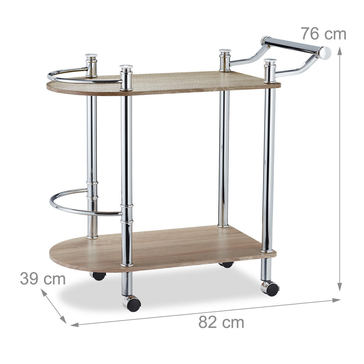 SERVIERWAGEN - Silberfarben, Holzwerkstoff/Metall (82/76/39cm) - Relaxdays