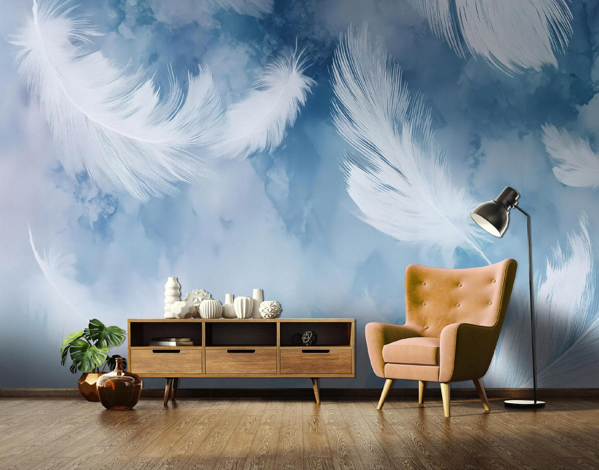 FOTOTAPETE Federn Abstrakt Blau 250x175 cm - Multicolor, Papier (250/175cm) - Wallarena