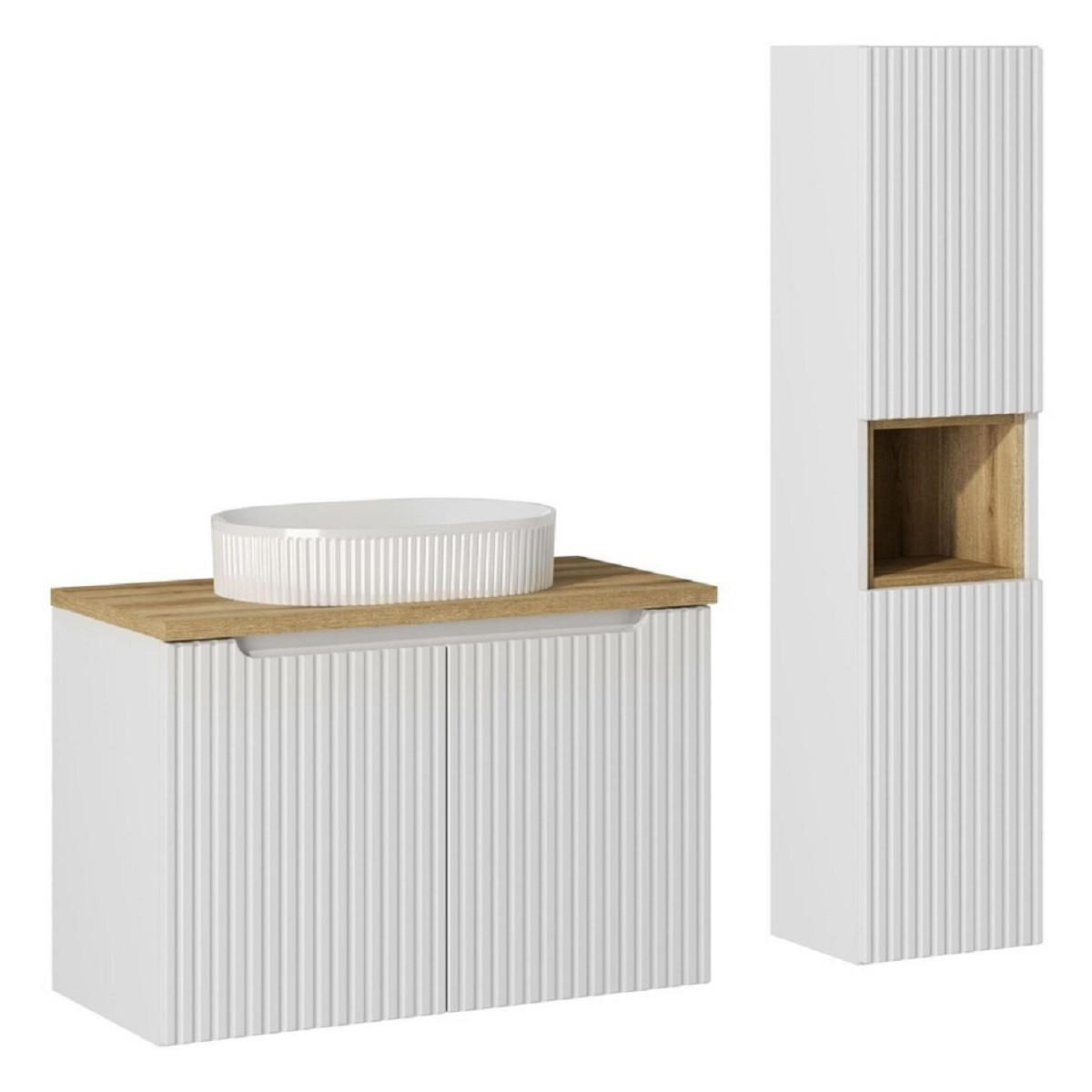 BADMÖBEL-SET 5Teile - Nova White N BM31 in Weiß / Coast Evoke Eiche - Weiß/Eiche Artisan, Holz (80/140/40cm)