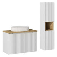 BADMÖBEL-SET 5Teile - Nova White N BM31 in Weiß / Coast Evoke Eiche - Weiß/Eiche Artisan, Holz (80/140/40cm)