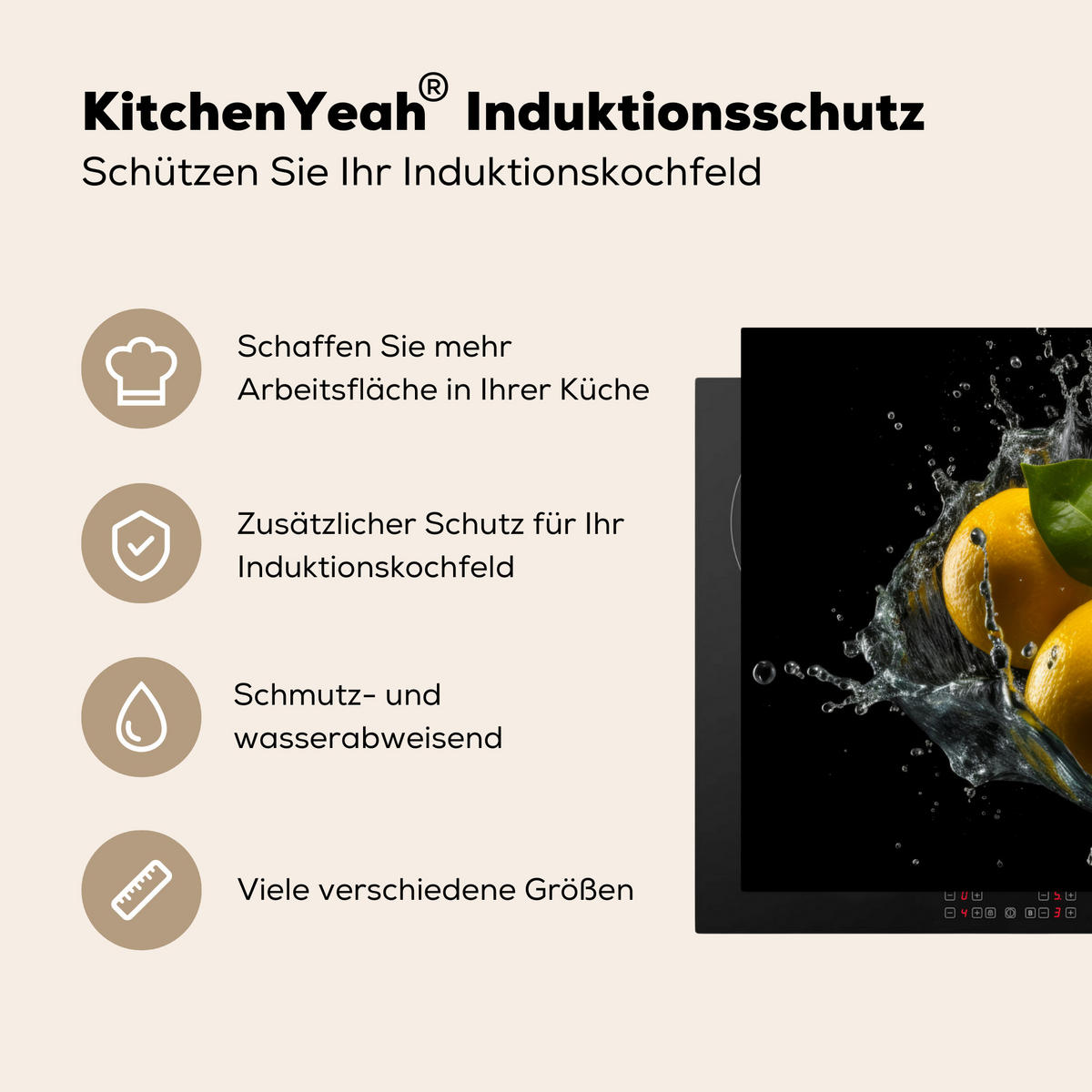 HERDABDECKPLATTE Zitrone - Obst - Gelb - Schwarz 83x51 cm - Gelb, Kunststoff (83/0.2/51.5cm) - MuchoWow