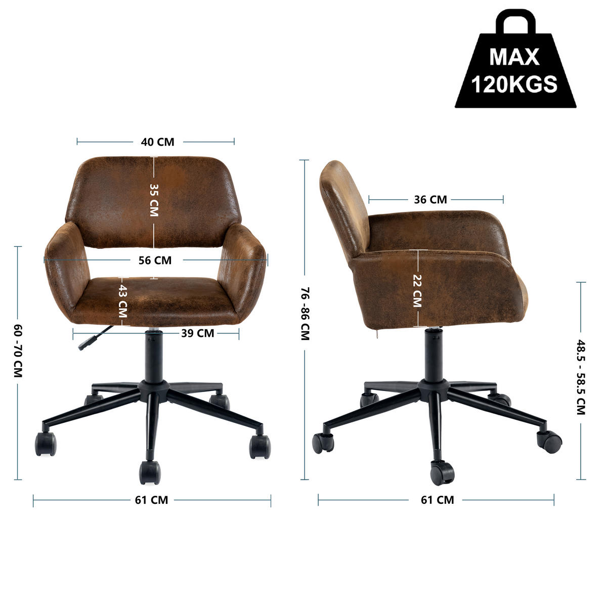 KINDERDREHSTUHL Wildlederoptik höhenverstellbar & 360° drehbar - Braun, Holzwerkstoff/Textil (55/85/56cm) - Urban Meuble