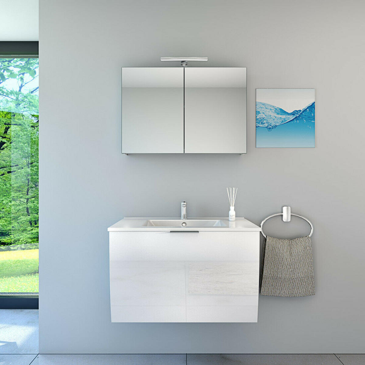 BADMÖBEL Set Gently 1 V1 Weiß MDF Waschtisch 80cm NEIN ohne LED-Beleuchtung - Weiß, Glas/Kunststoff (46/52/80cm) - AcquaVapore by Sandra Jentho