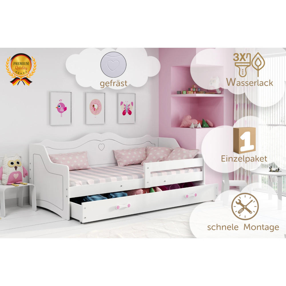 KINDERBETT Julia 160x80cm mit Schublade und Lattenrost - Weiß, Holzwerkstoff (80/160cm) - Interbeds