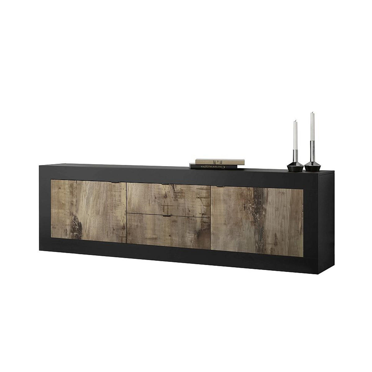 SIDEBOARD mit 2 Türen und 2 Schubladen Itinial - L210 cm - Schwarz/Braun, Holzwerkstoff (43/65/210cm) - Calicosy