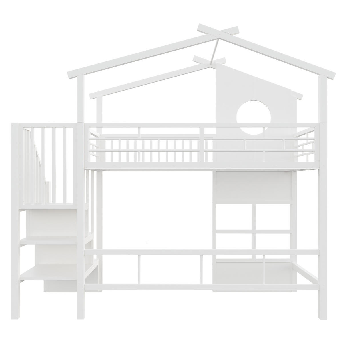HOCHBETT 90/200 cm mit LED und Stauraumtreppe, DE-41612, in Weiß - Weiß, Metall (90/200cm) - ComfortXL