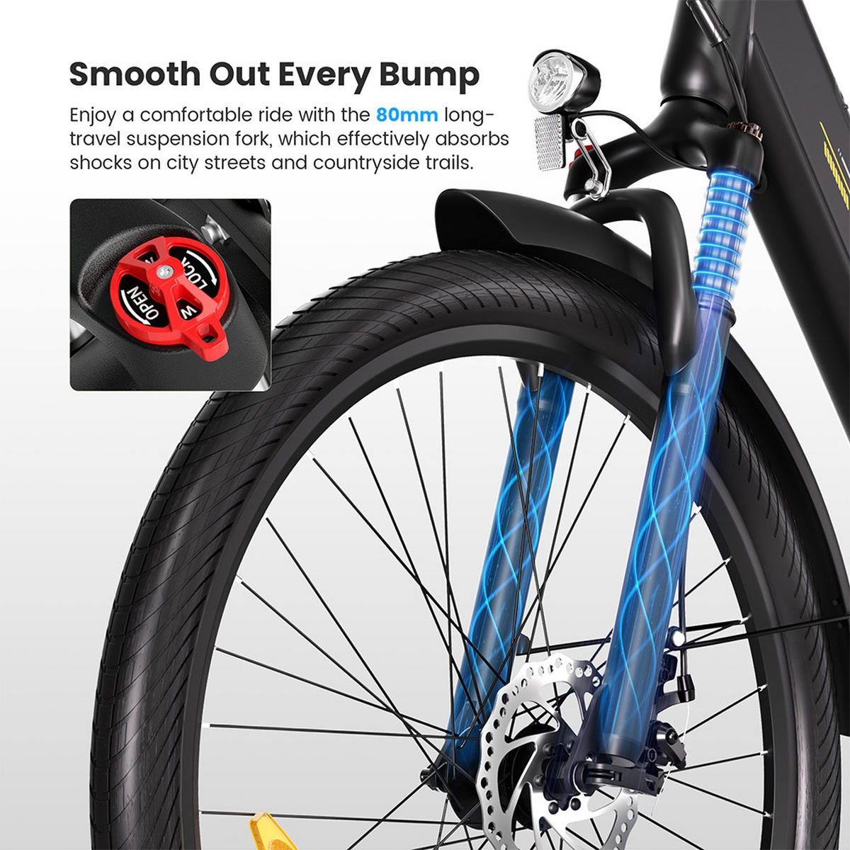E-BIKE – 100 km Reichweite, 250W Motor, Komfort & Sicherheit im Alltag - Schwarz, Metall (85cm) - Touroll