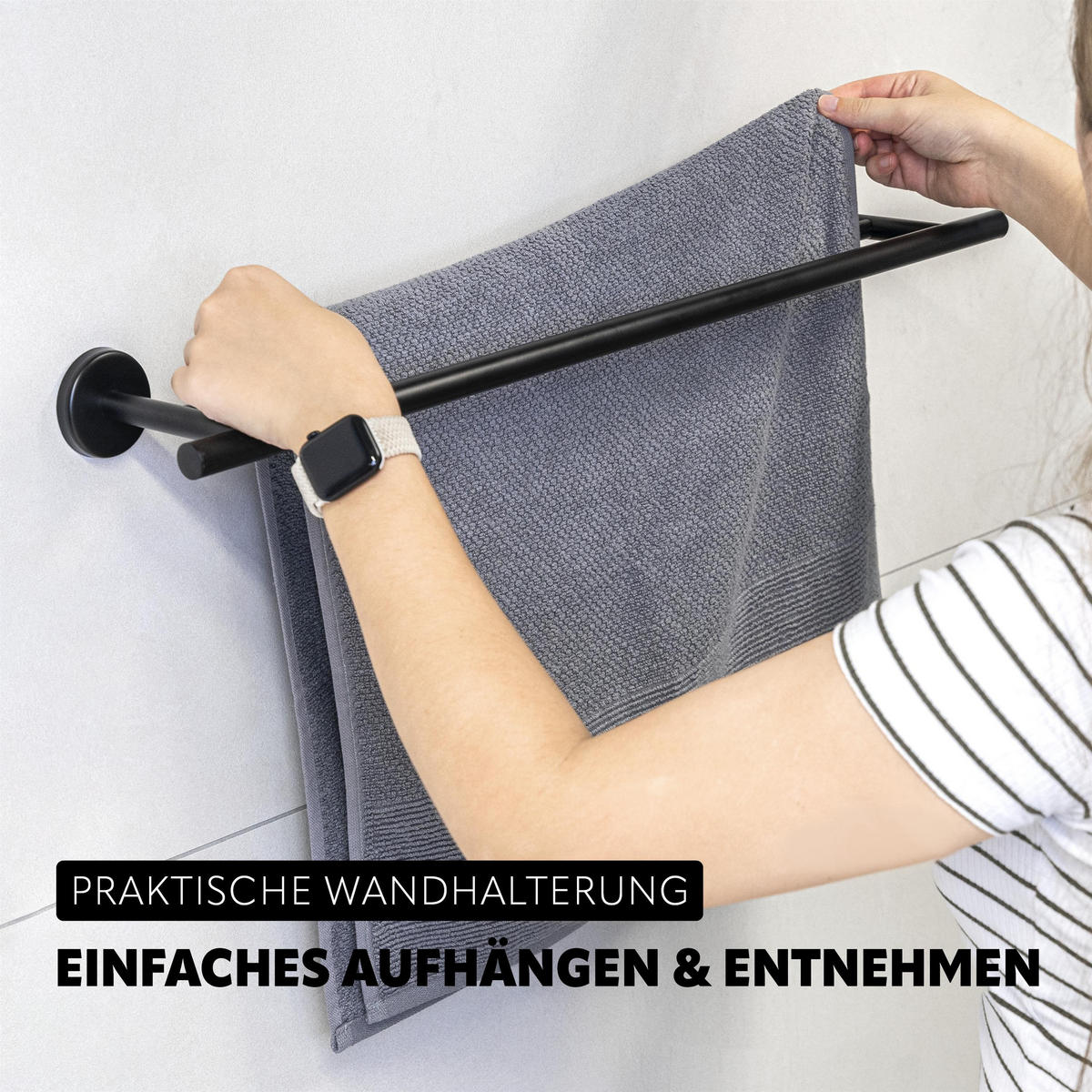 BADETUCHSTANGE PIAZZA BLACK, schwarz - Schwarz, Kunststoff (70/6/14cm) - bremermann