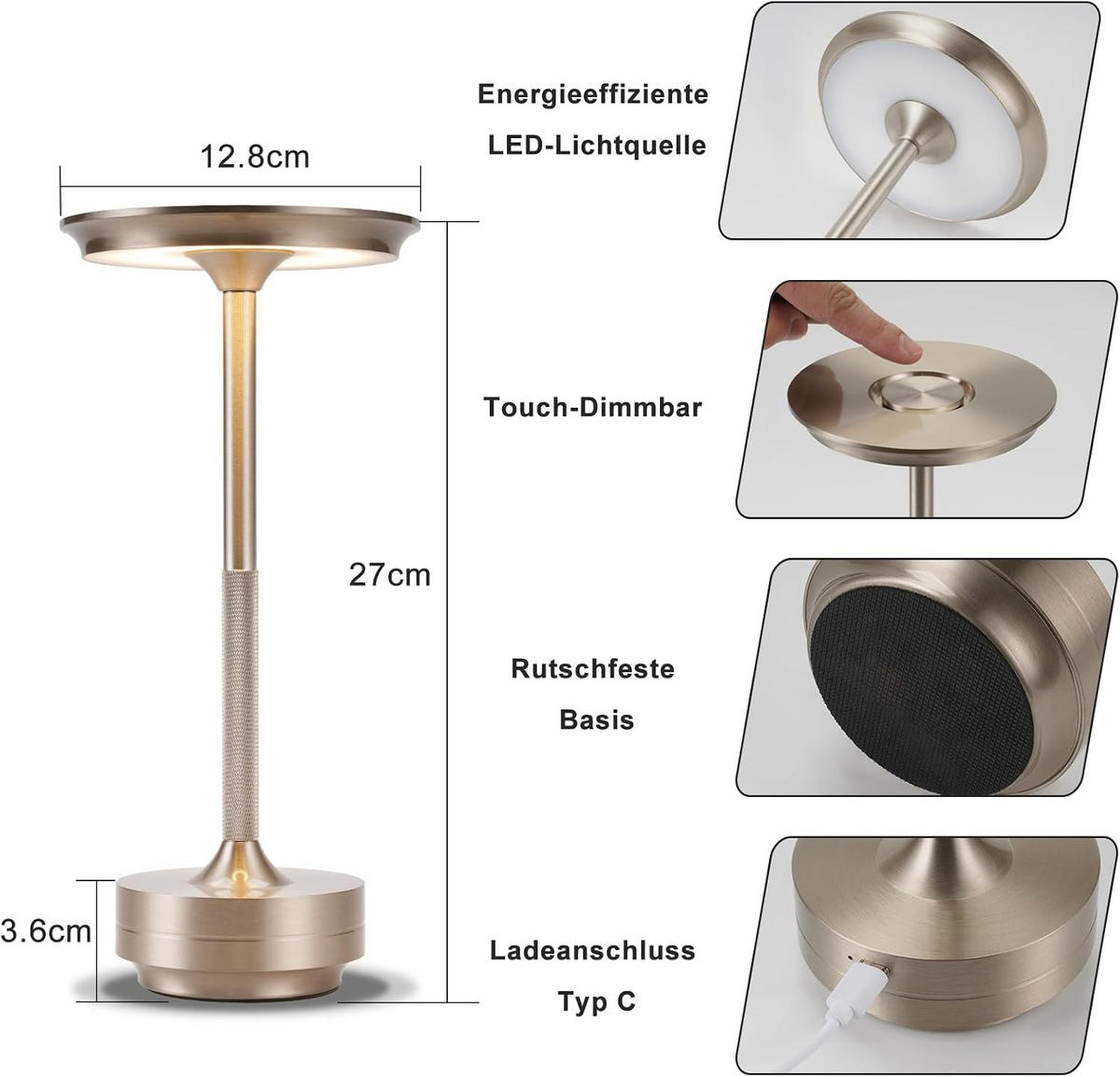 LED TISCHLAMPE Atticus 12.8/12.8/27 cm - Silberfarben, Kunststoff/Metall (12.8/12.8/27cm) - ZMH