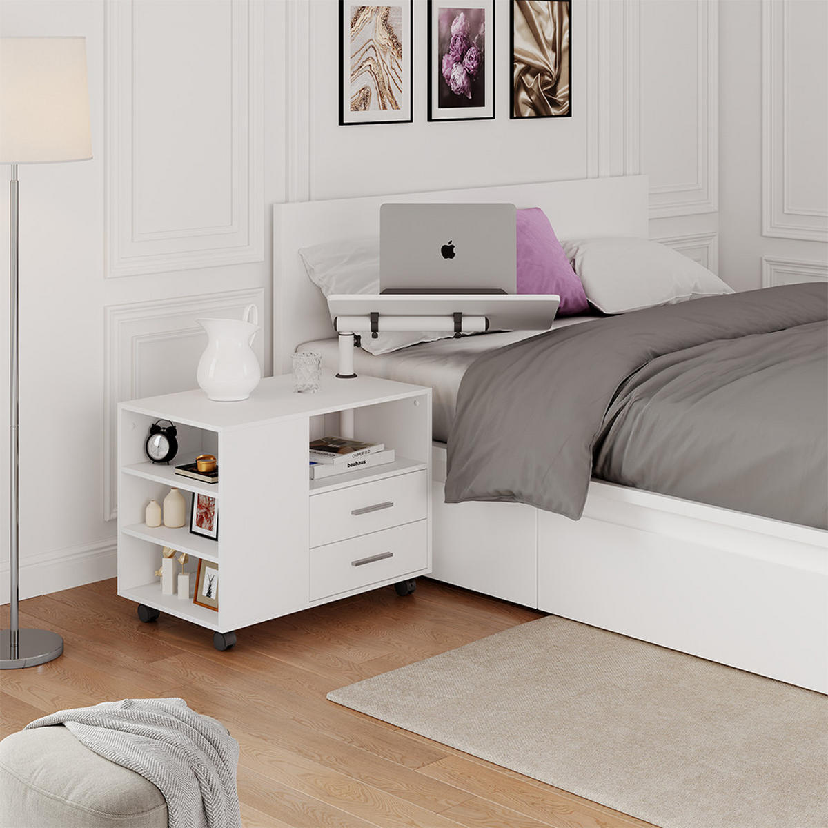 NACHTTISCH Bora Weiß 80 x 88 cm mit verstellbarer Arbeitsfläche - Weiß, Holzwerkstoff (80/88/40cm) - Vicco