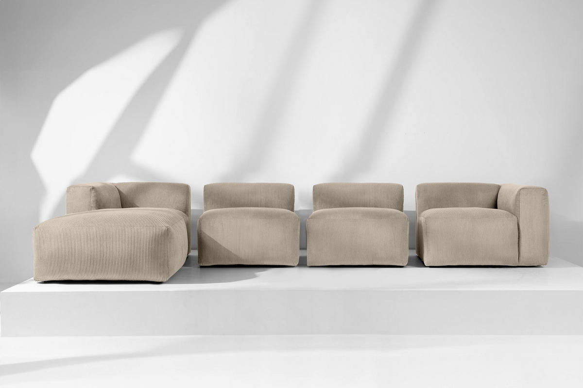 ECKMODULSOFA-LINKS BUFFO 6-Sitzer mit extrem weicher Sitzfläche, Kordstoff, beige - Beige, Textil (377/180cm) - KONSIMO®