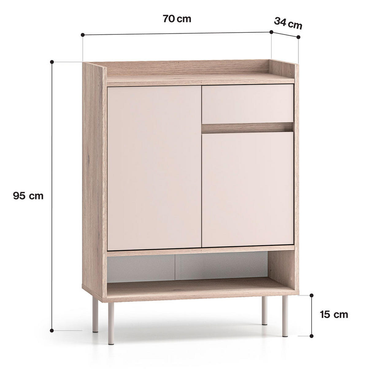 SCHUHSCHRANK Voco Cashmere / Eiche Cremona Terrakotta 70 / 34 / 95cm - Kaschmir/Hellbraun, Holz/Holzwerkstoff (70/95/34cm) - Feldmann-Wohnen