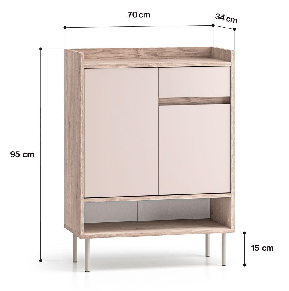 Thumbnail - Feldmann-Wohnen Schuhschrank, Beige, Hellbraun, Holz, 3 Fächer, 1 Schubladen, 70x95x34 cm, Garderobe, Schuhaufbewahrung,...