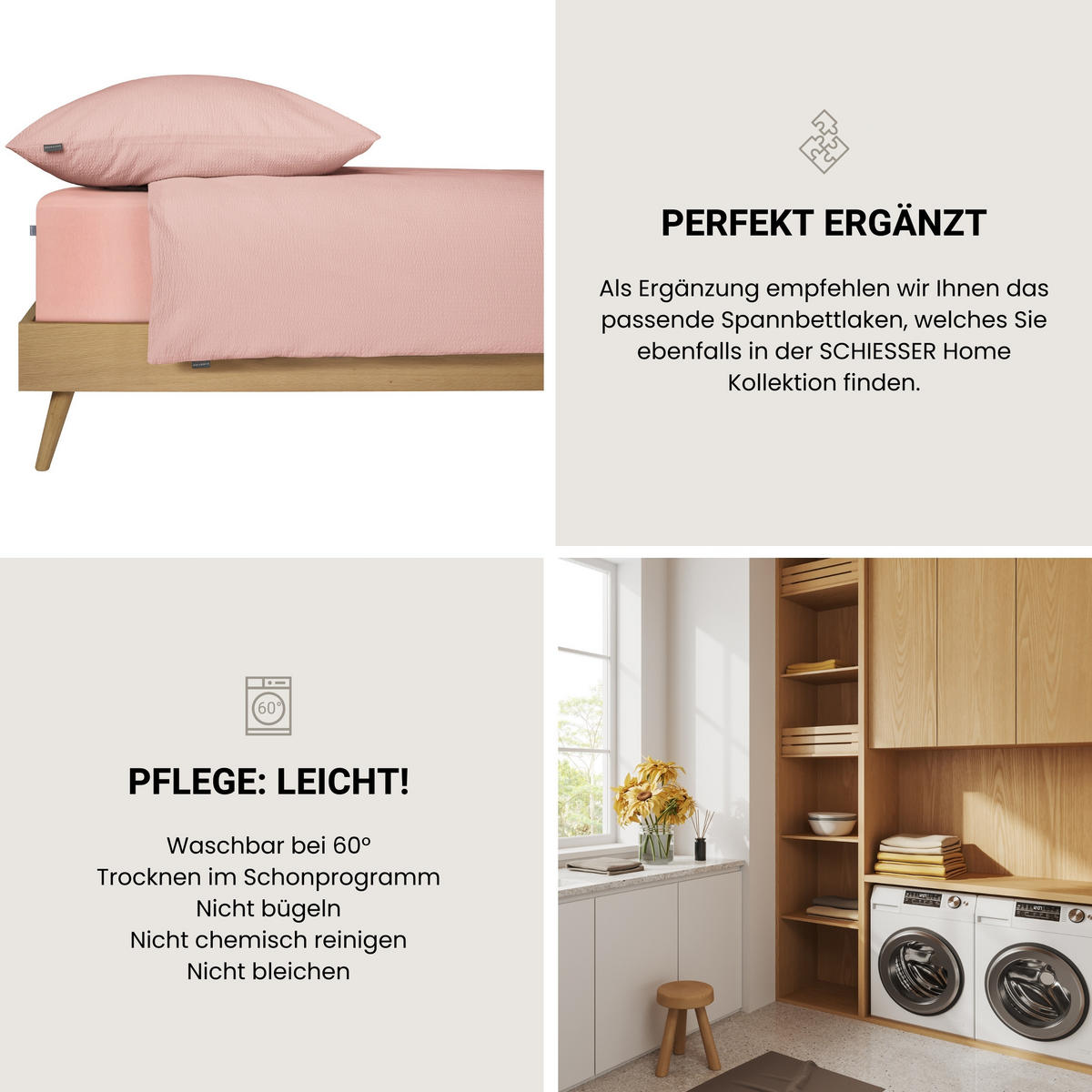BETTWÄSCHESET Laura - Baumwoll Seersucker - 2-teilig - 135 x 200 cm - Hellrosa - Hellrosa, Textil (135/200cm) - SCHIESSER