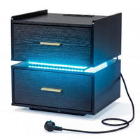 NACHTTISCH mit LED-Ladestation, 2 Schubladen, halb-schwebendes Design, Metallfuß, Schwarz/Weiß - Multicolor/Schwarz, Holzwerkstoff/Metall (45/48/40cm) - DESIGN IN