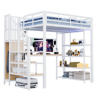 HOCHBETT 140/200 cm in Weiß mit Treppe, LED, Steckdosen und Regal - Weiß, Holzwerkstoff/Metall (140/200cm) - CHICFURN