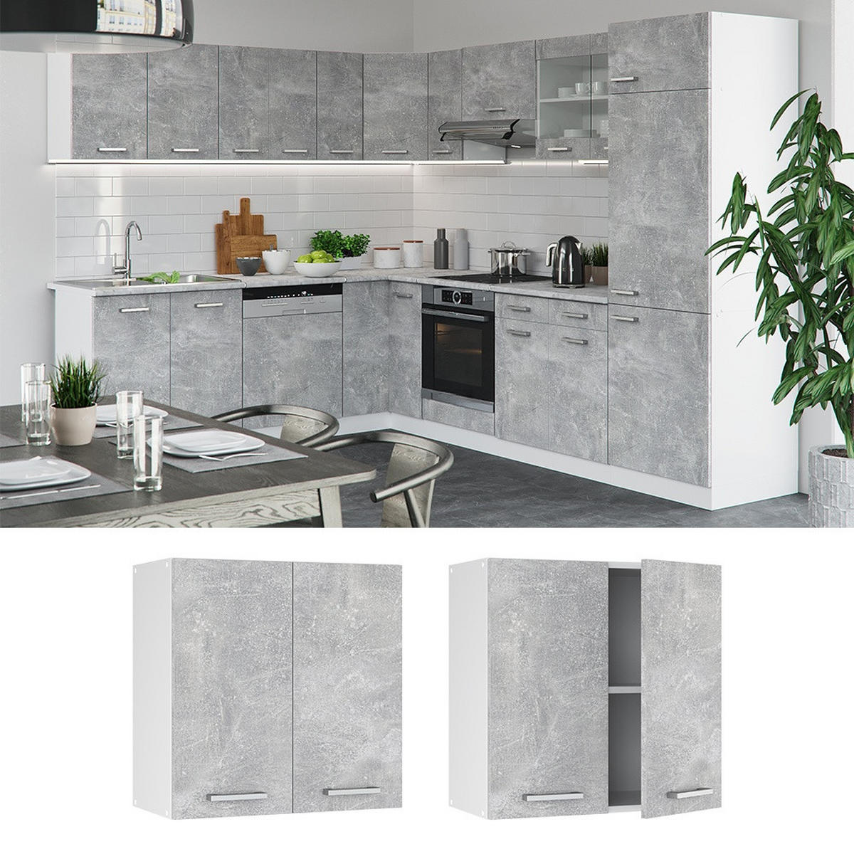 STENSKA OMARICA R-Line Beton 60 cm - siva/bela, leseni material (60/60/31cm) - Vicco