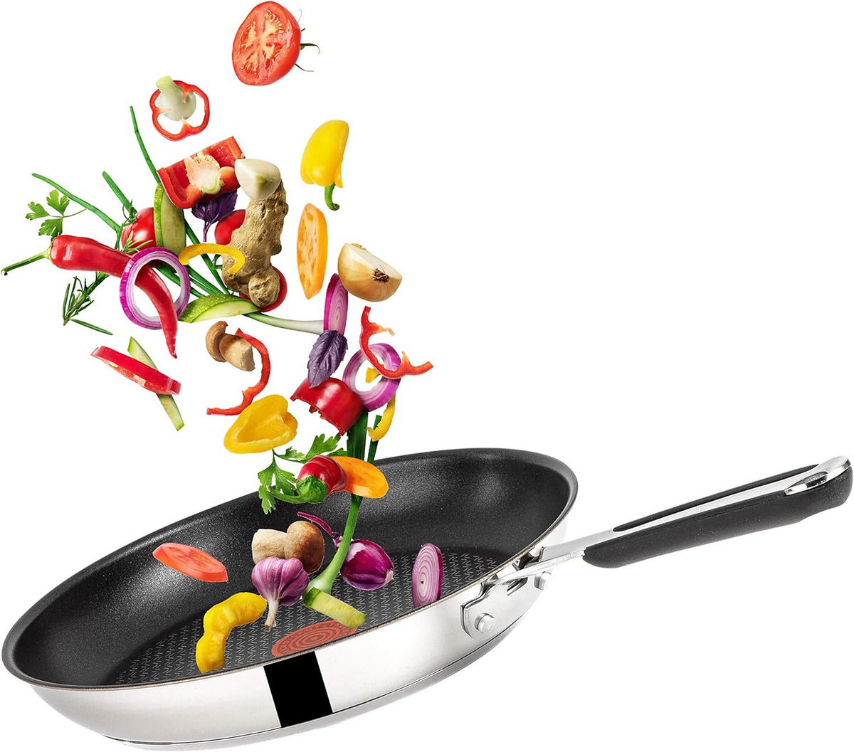 BRATPFANNE J90923 28 cm 3-teilig Edelstahl Antihaft Induktion ThermoSpot Ofenfest 260°C Spülmaschinenfest - Silberfarben, Metall - Tefal