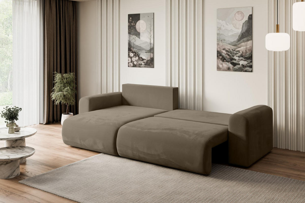 ECKSOFA mit Schlaffunktion und Bettkasten ORRO-L - 272x145x83 cm Braun Velours - Schwarz/Braun, Holzwerkstoff/Kunststoff (272/145cm) - ALTDECOR