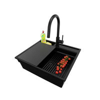 GRANITSPÜLE Oslo Pocket, 2-er set Alles Schwarz 58/53 cm 1 Becken + Küchenarmatur 40/20 cm + Ablauf-Set + Küchenzubehörset ab 60er Unterschrank - Schwarz, Kunststoff (58/20/53cm) - Primagran