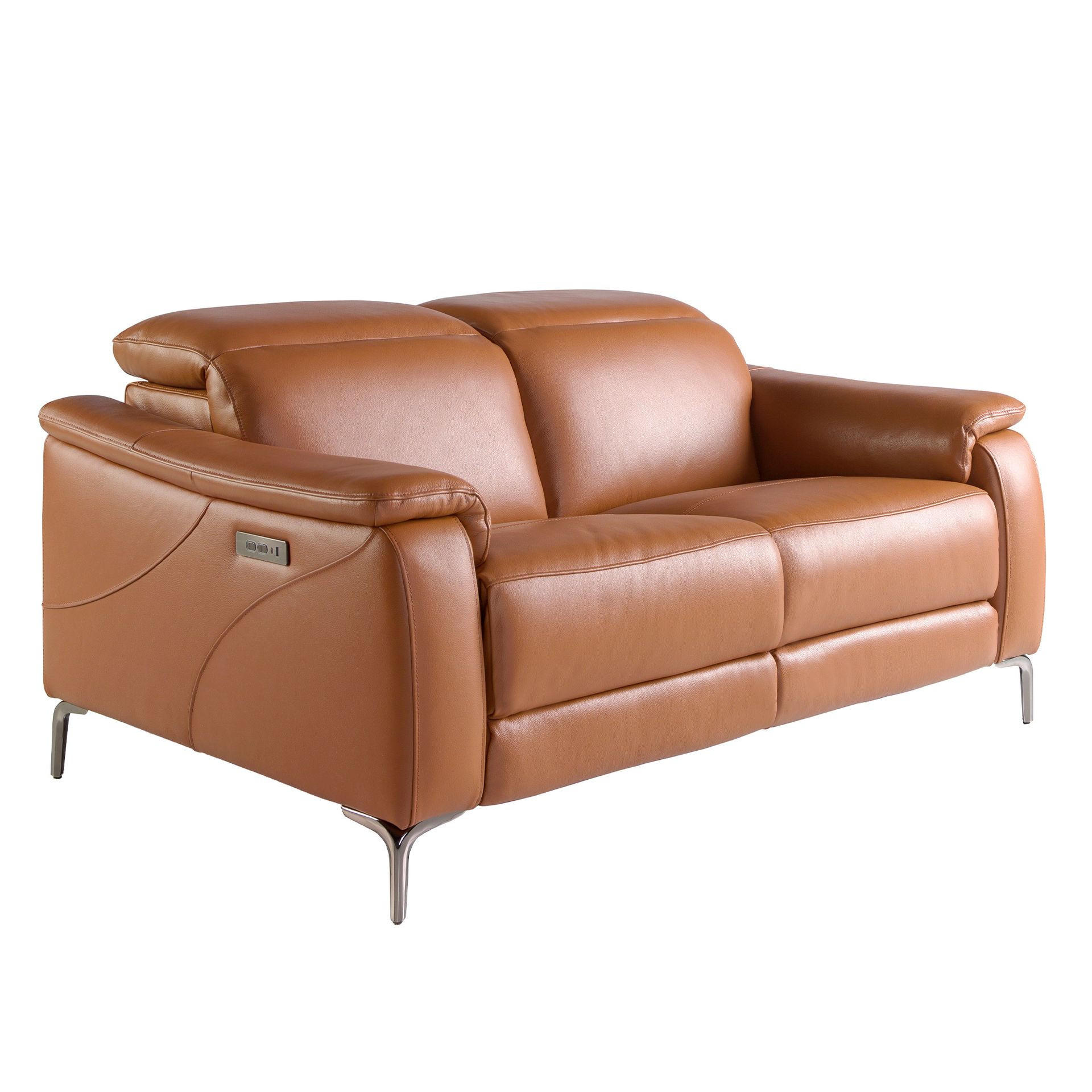 SOFA 2-Sitzer-Relaxsofa aus braunem Leder 154/160/101 cm - Edelstahlfarben/Braun, Leder (154/101/108cm) - ANGEL CERDA