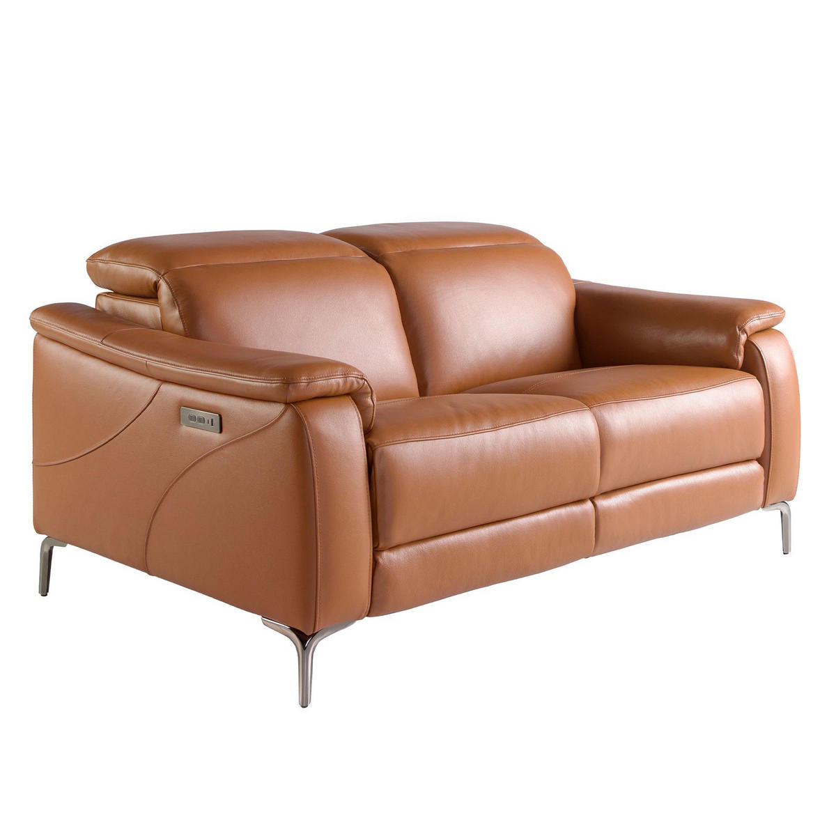 SOFA 2-Sitzer-Relaxsofa aus braunem Leder 154/160/101 cm - Edelstahlfarben/Braun, Leder (154/101/108cm) - ANGEL CERDA