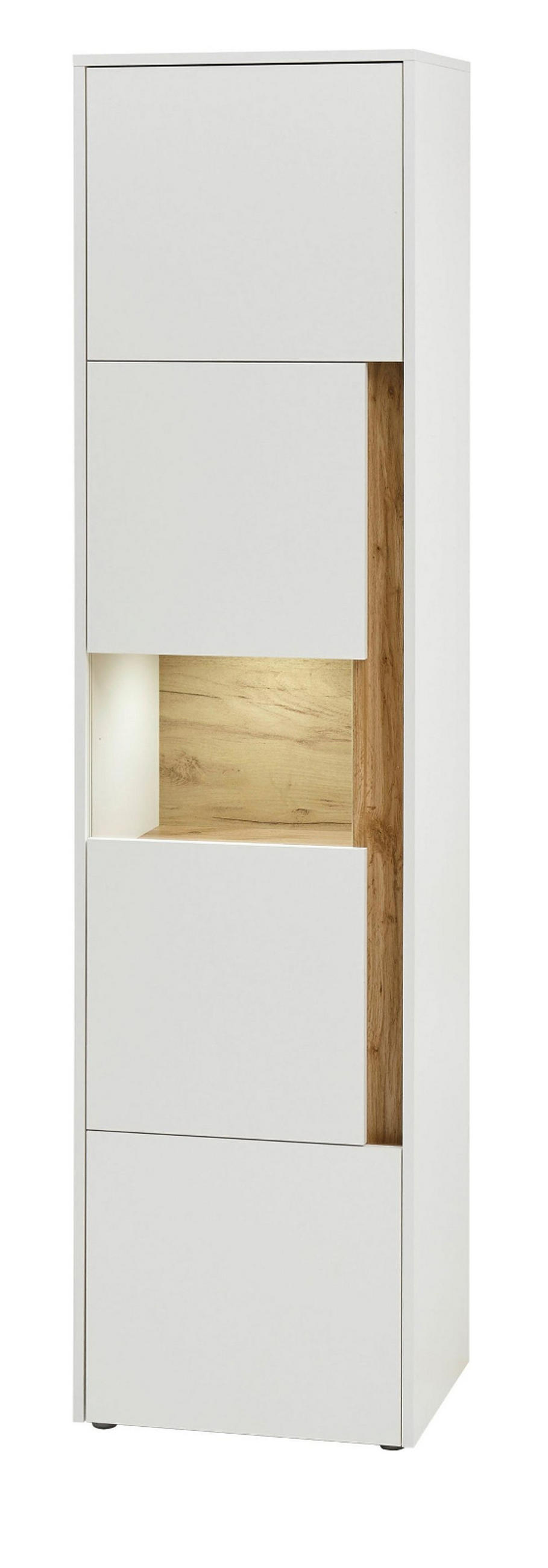 AKTENSCHRANK Weiß matt, Eiche Wotan 50 x 200 cm, Büroschrank mit viel Stauraum und 5 OH - Eichefarben/Silberfarben, Glas/Holzwerkstoff (50/200/40cm) - Furn.Design
