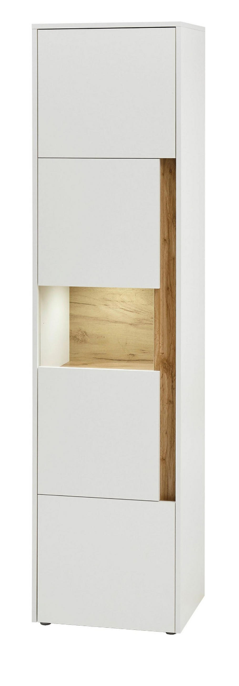 AKTENSCHRANK Weiß matt, Eiche Wotan 50 x 200 cm, Büroschrank mit viel Stauraum und 5 OH - Eichefarben/Silberfarben, Glas/Holzwerkstoff (50/200/40cm) - Furn.Design