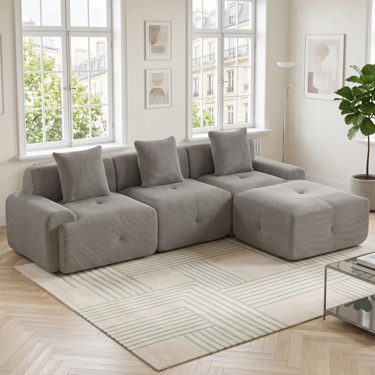 SOFA Modulární pohovka z žinylky šedá bez montáže - šedá, textil (266/176cm) - Urban Meuble