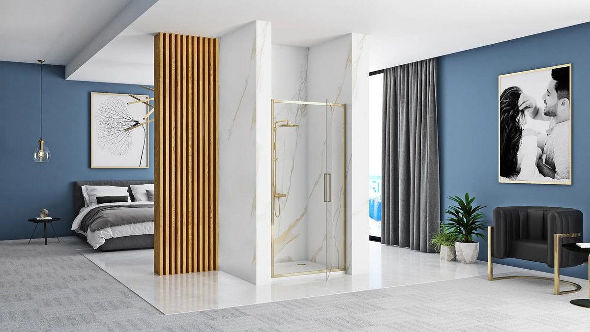 DUSCHTÜR Rea Rapid Swing Gold 100 - Goldfarben, Glas (100/195cm) - REA