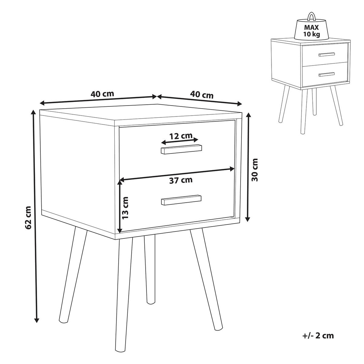 NACHTTISCH grau 2 Schubladen Alabama - Hellbraun/Grau, Holzwerkstoff (40/62/40cm) - Beliani
