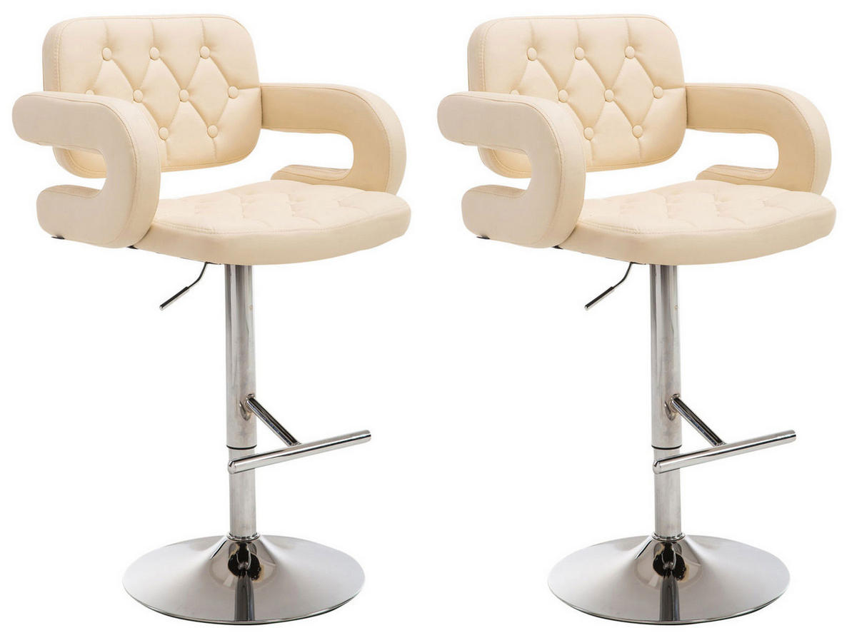 BARHOCKER Dubai, 2er Set, Gestell Metall in Chromoptik, Kunstleder Creme - Chromfarben/Creme, Kunststoff/Textil (52/100/55cm) - TPFLiving