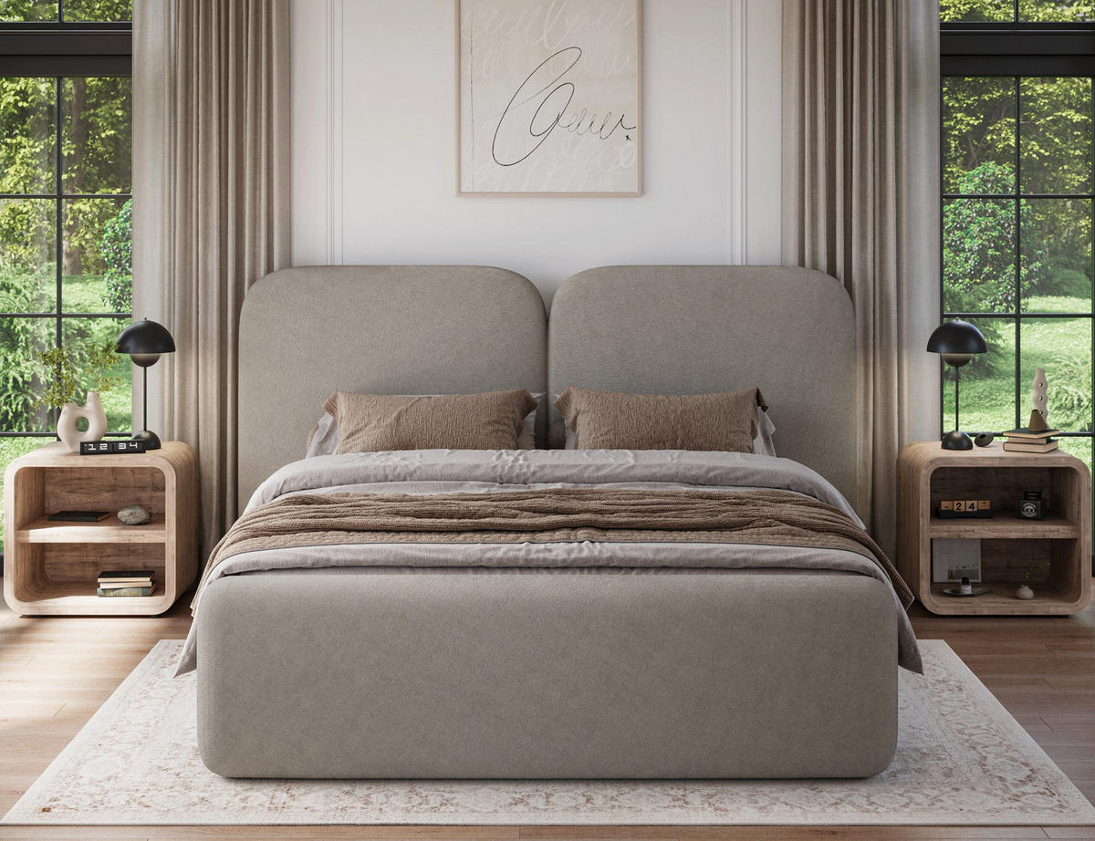 POLSTERBETT Ollival 180x200 cm mit Bettkasten und Metallrahmen – Modernes Designbett ohne Matratze - Beige, Kunststoff (180/200cm) - Wohnideebilder