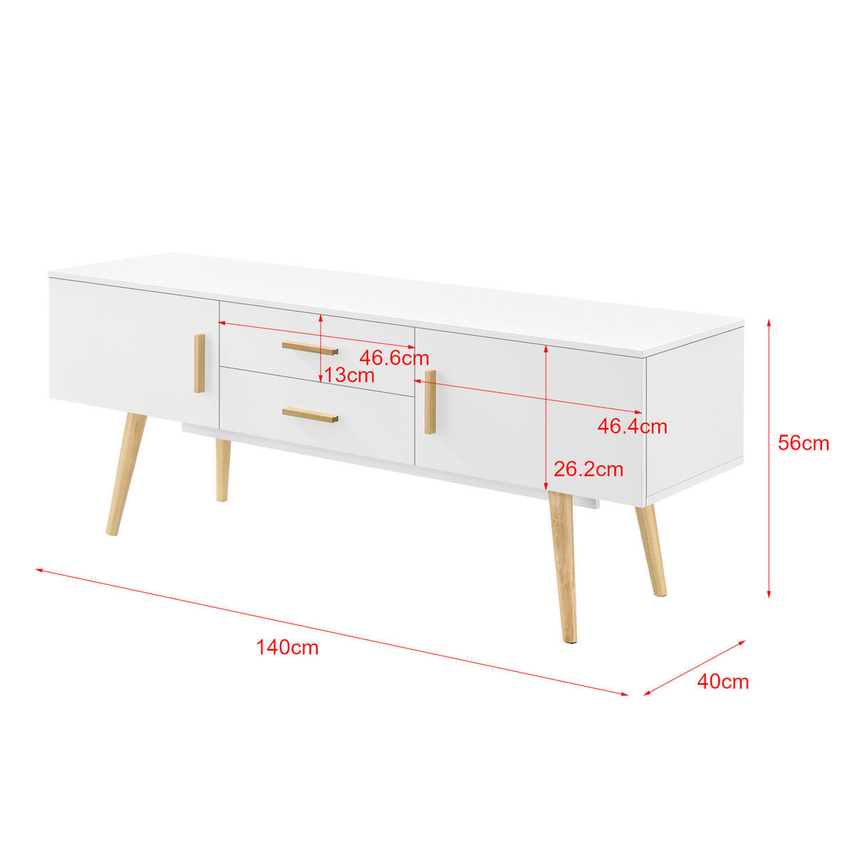 LOWBOARD Alavus - Weiß, Holz/Holzwerkstoff (140/56/40cm) - [en.casa]