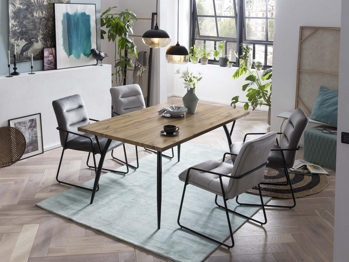 ESSZIMMERTISCH LEVI - 150x90 cm - MDF mit Eiche-Dekor, Beine Metall - Naturfarben, Metall (90/150/77cm) - TPFLiving