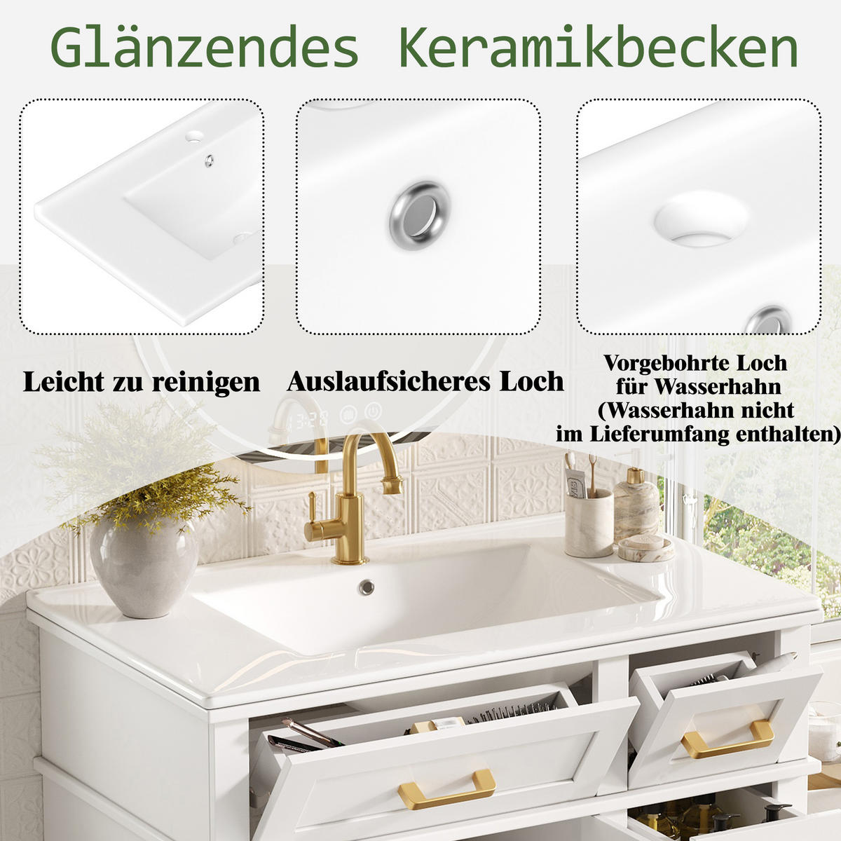 WASCHBECKENUNTERSCHRANK Keramik Soft-Close Stauraum Weiß - Weiß, Metall (76/86/46.5cm) - FLIEKS