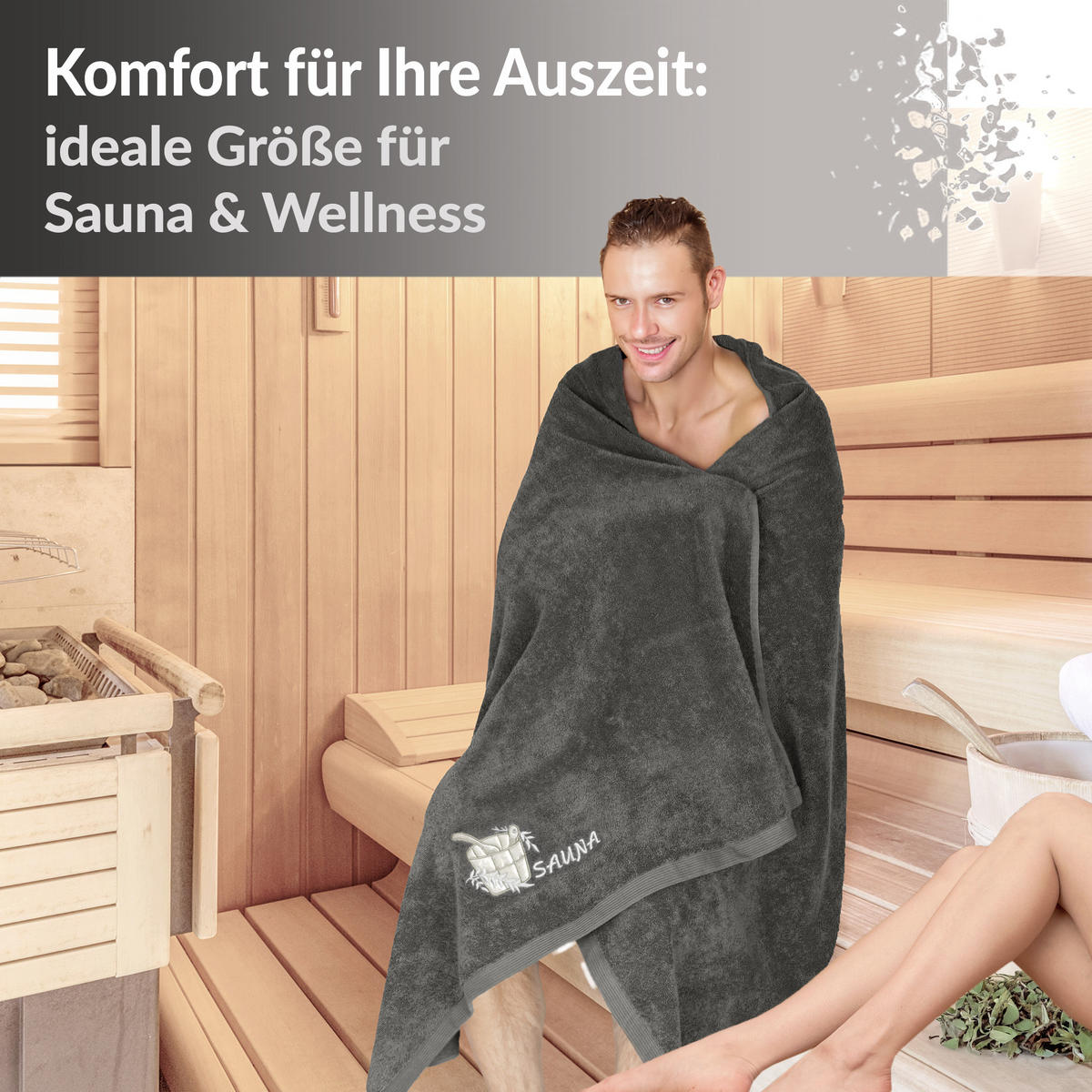 SAUNATUCH Lillby Anthrazit Grau 100x200 cm - Anthrazit, Textil (100/200cm) - Lashuma