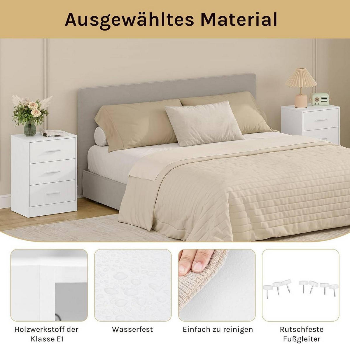 NACHTTISCH 2er Set, 39x54x28 cm, Weiß - Weiß, Holzwerkstoff (39/54/28cm) - Woltu