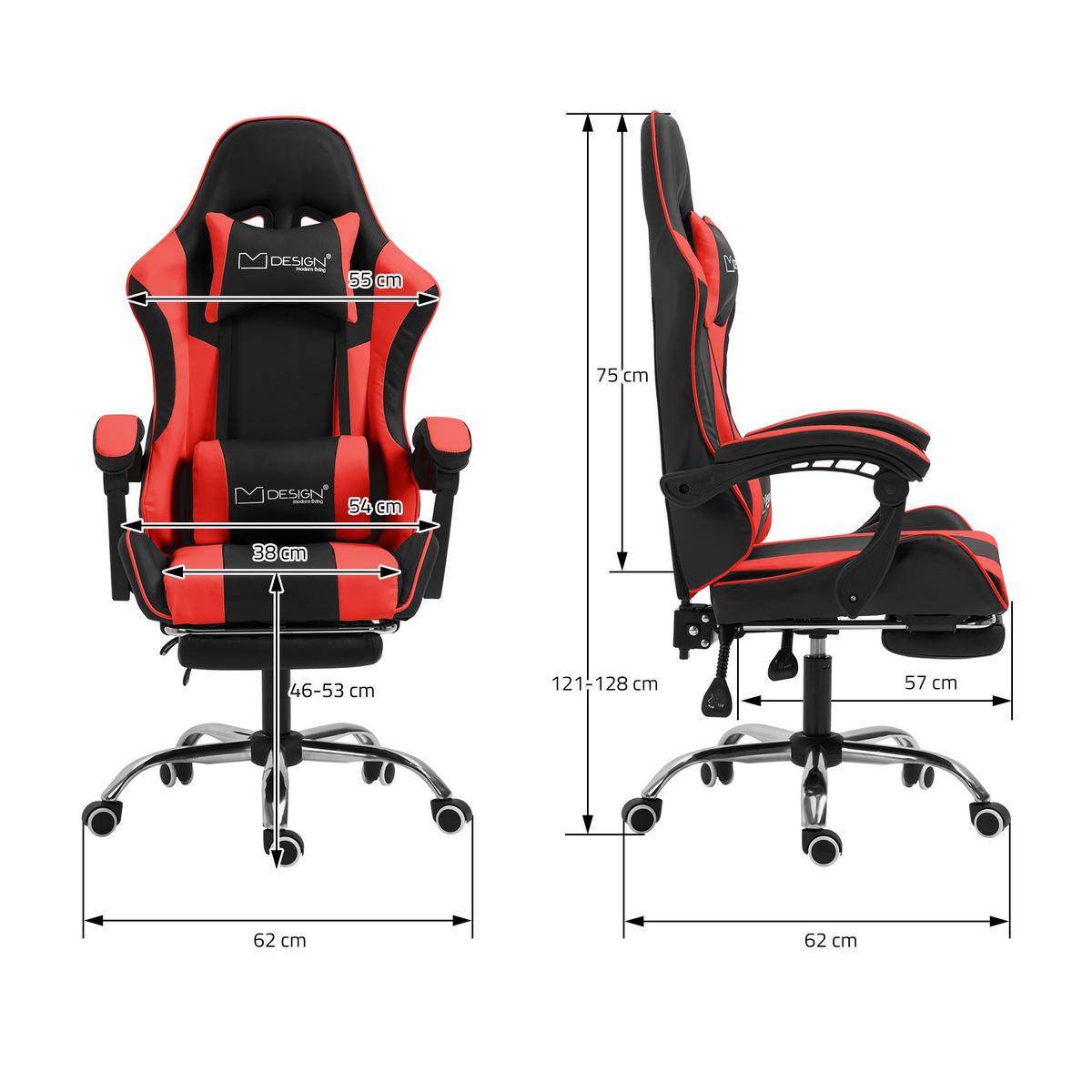 GAMING-STUHL schwarz rot - Rot, Metall (62/128/62cm) - ML-DESIGN