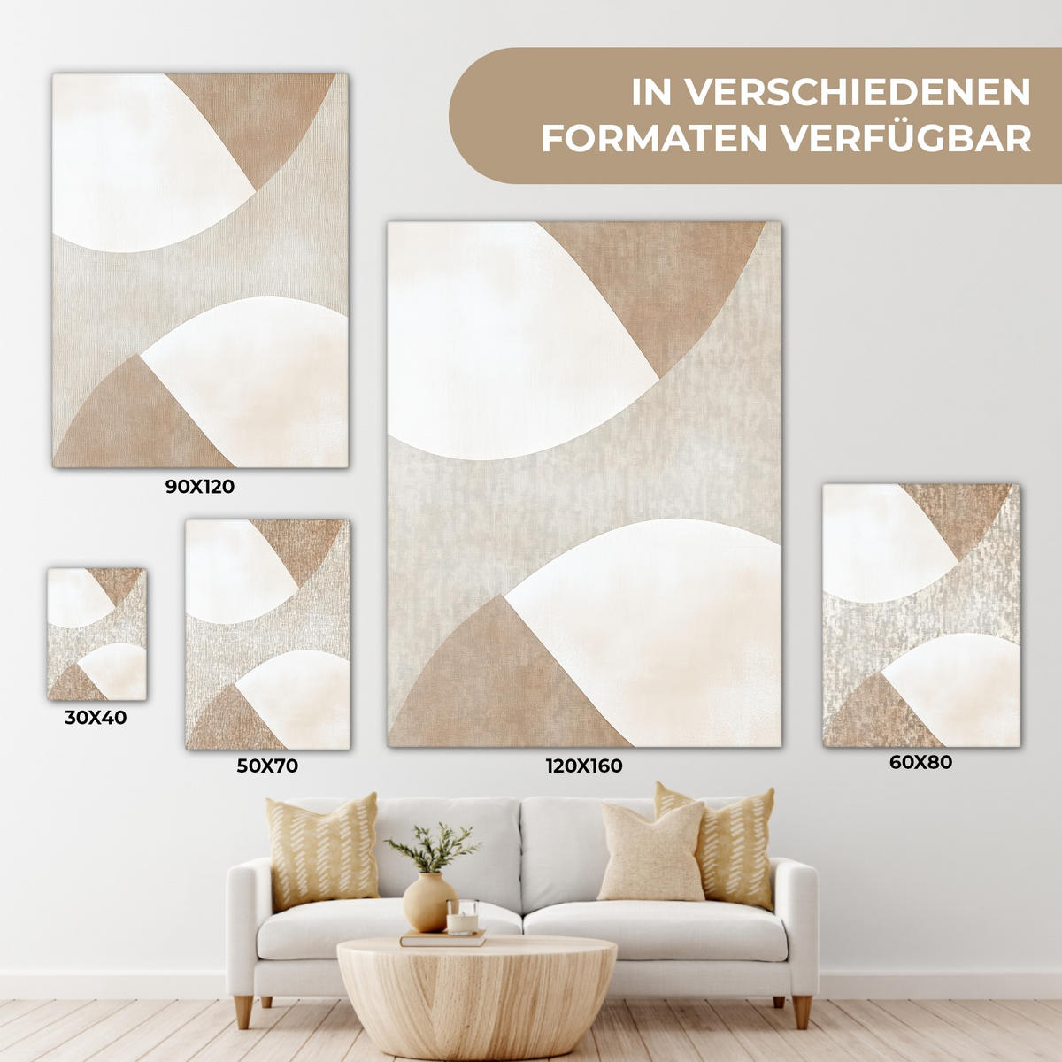 LEINWANDBILD Braun - Japandi - Abstrakt 30x40 cm - Sandfarben, Textil (30/40cm) - MuchoWow