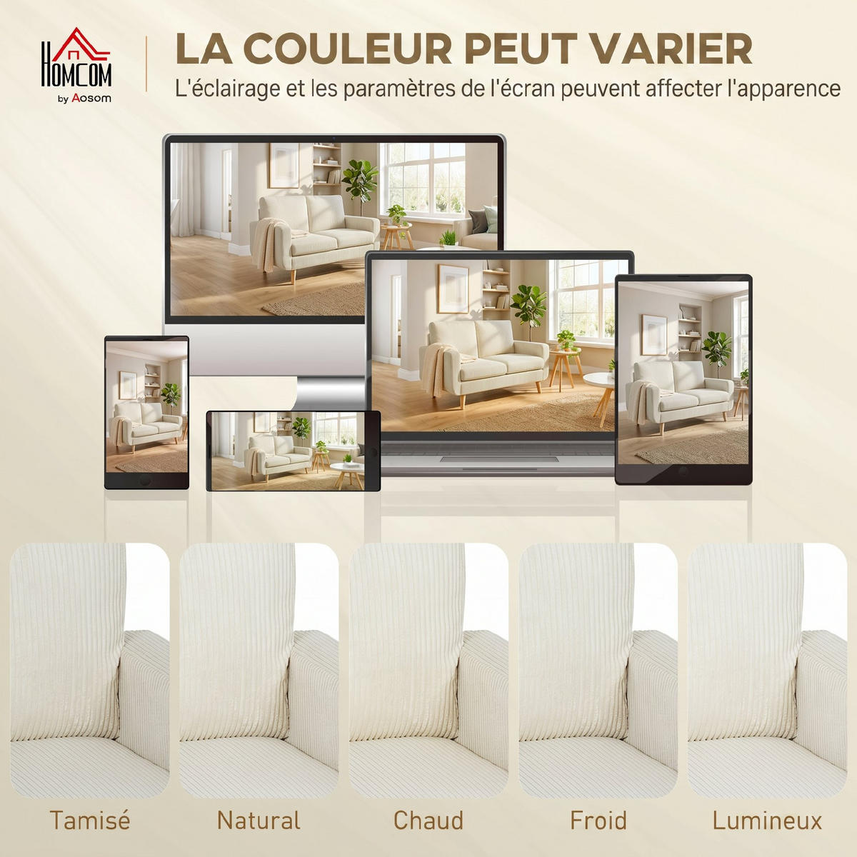 2-SITZER-SOFA DE-13516 mit Kordelsamt, Federkern Creme - Creme, Textil (74/84/134cm) - ComfortXL