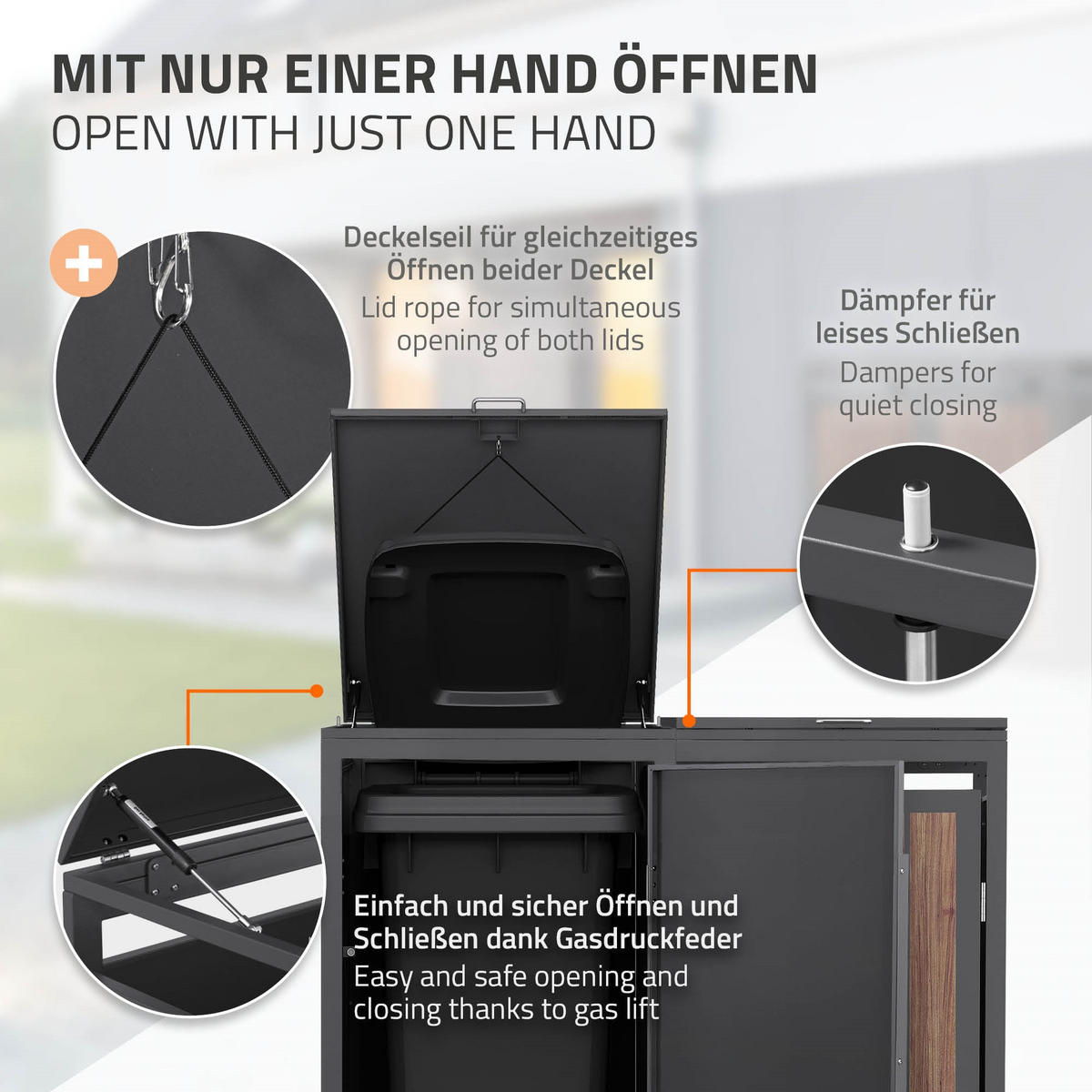 MÜLLTONNENBOX 2er 240L 132x80x120 cm Anthrazit-Eiche dunkel aus Stahl - Dunkelbraun, Metall (80/120/132cm) - ML-DESIGN