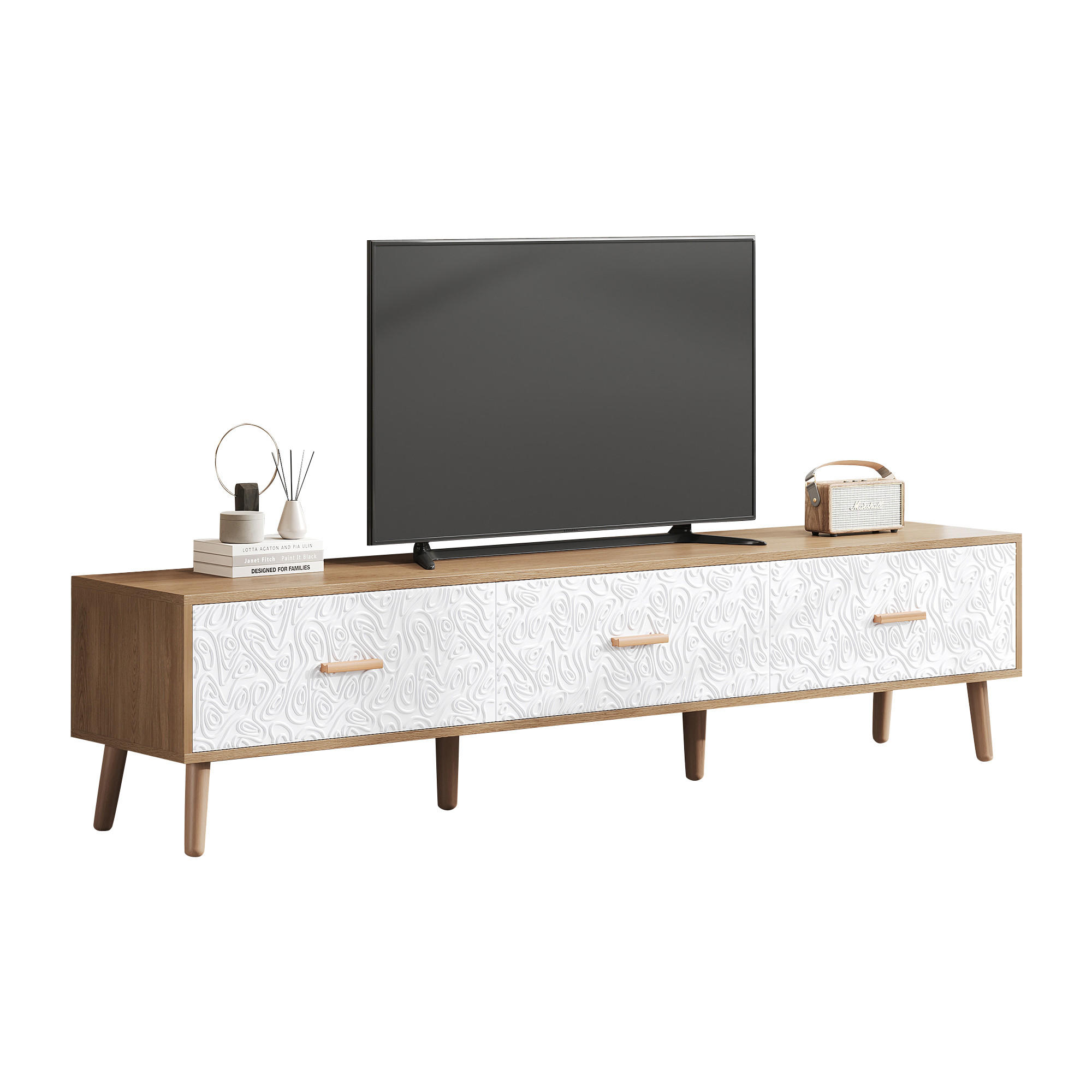 TV-ELEMENT 150/35/39 cm Vintage Holzoptik mit weißen Türen - Weiß, Holzwerkstoff (35/39/150cm) - Korfee
