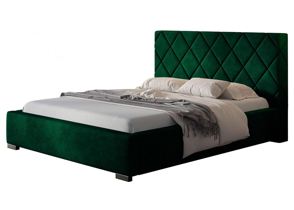 POLSTERBETT Málaga mit Kopfteil, 140x200 cm, Doppelbett mit Bettkasten und Lattenrost aus Holz, Velourstoff Grün - Grün, Holz/Textil (140/200cm) - Alpi-Möbel