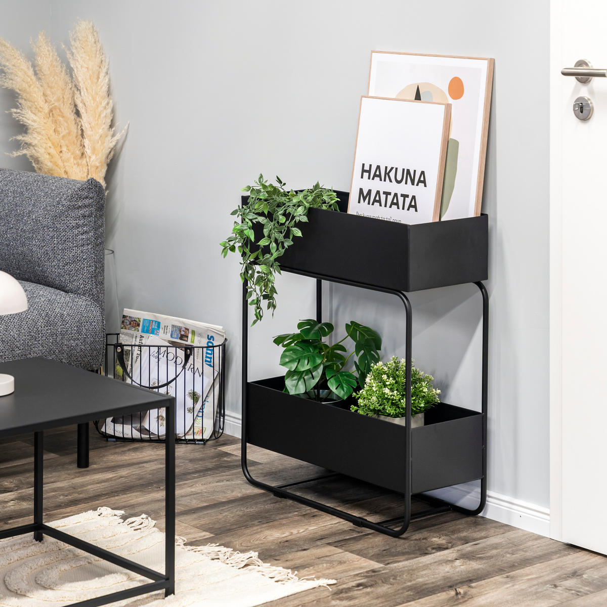 PFLANZENSTÄNDER, schwarz - Schwarz, Metall (25/60/71cm) - eluno