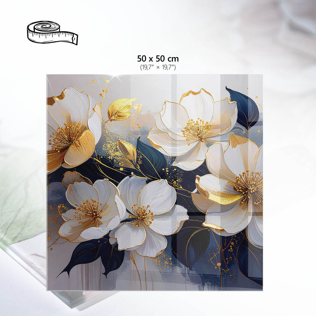 TISCHPLATTE 50x50 cm – Florale Eleganz - Beige, Glas (50/50/0.4cm) - Wallfluent