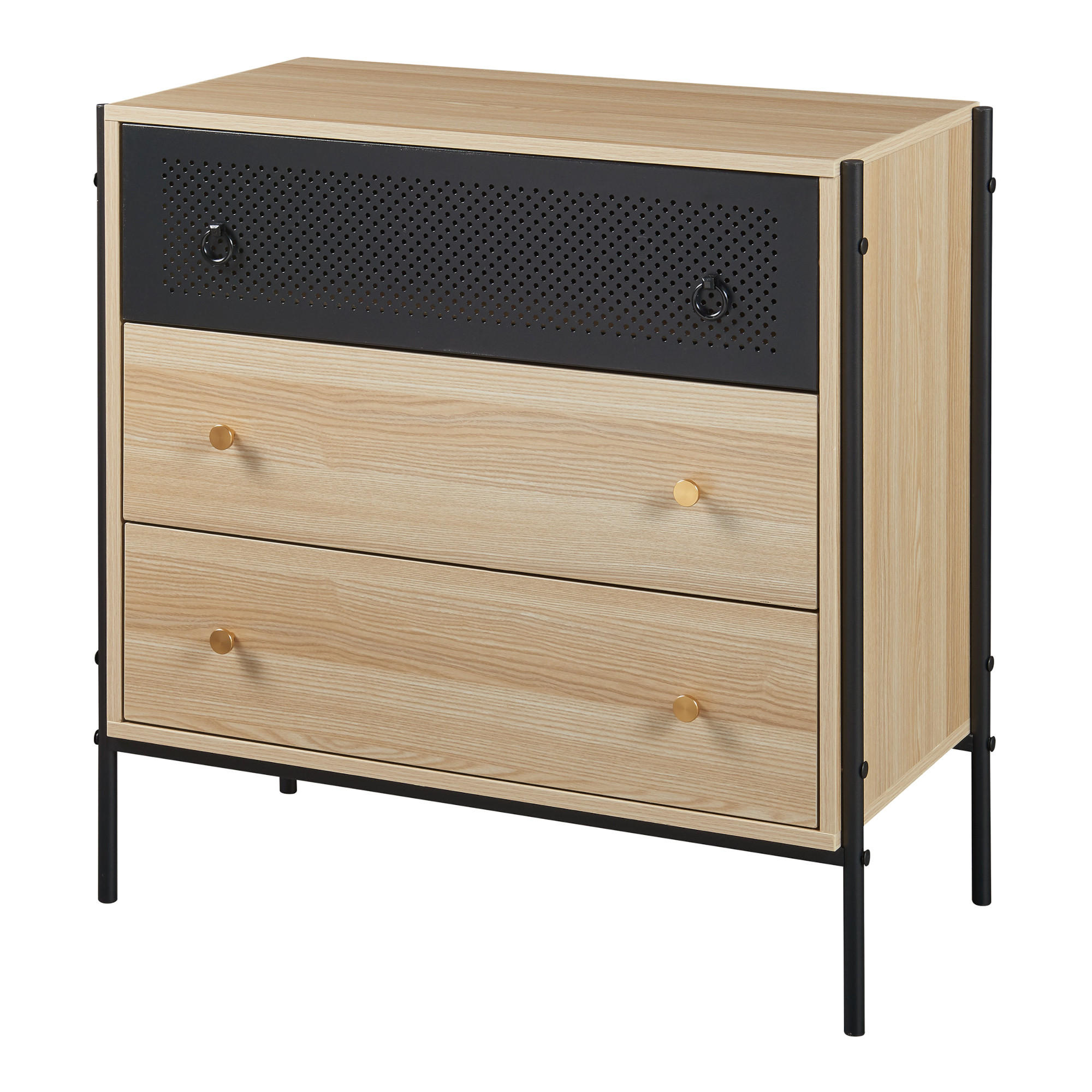 KOMMODE Tysnes - Eichefarben/Schwarz, Holzwerkstoff/Metall (80/80/40cm) - [en.casa]